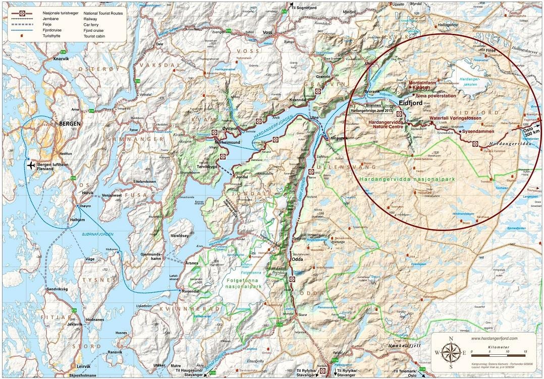 hardangerfjord નોર્વે નકશો